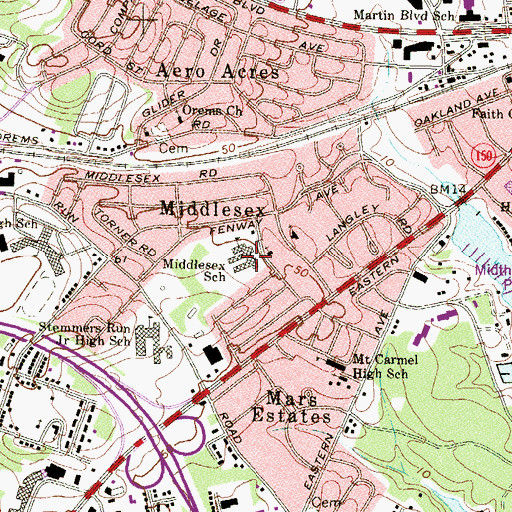 Topographic Map of Middlesex Elementary School, MD