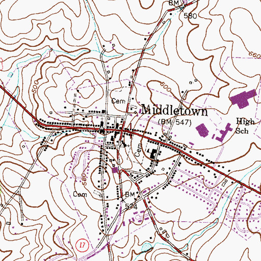 Topographic Map of Middletown, MD