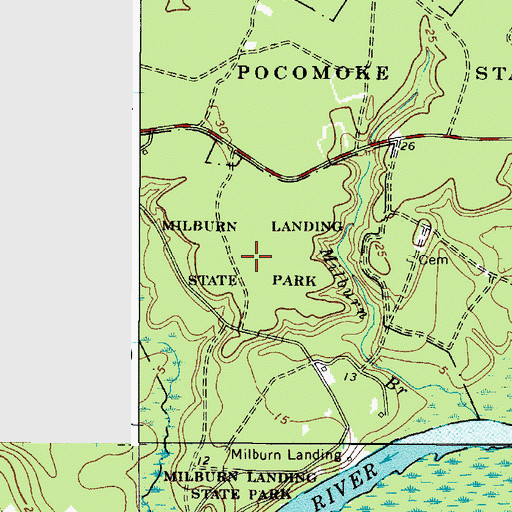 Topographic Map of Milburn Landing State Park, MD
