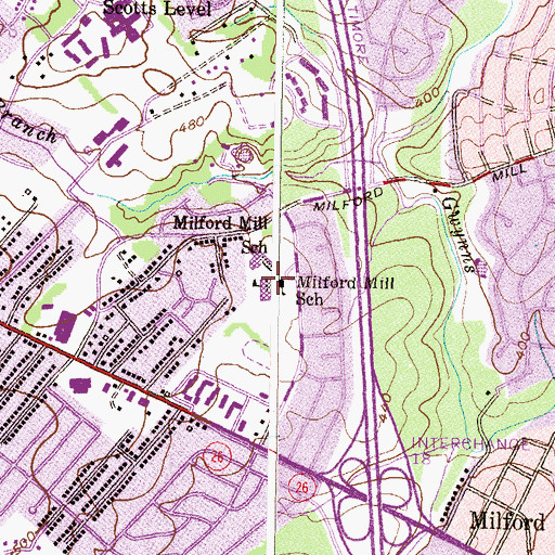 Topographic Map of Milford Mill Academy, MD