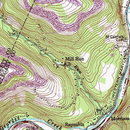 Topographic Map of Mill Run Church, MD