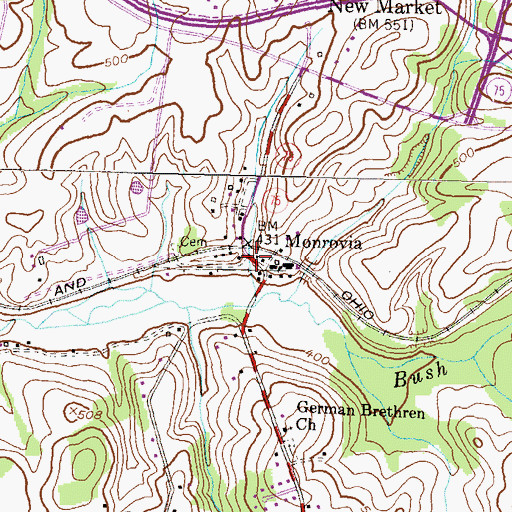 Topographic Map of Monrovia, MD