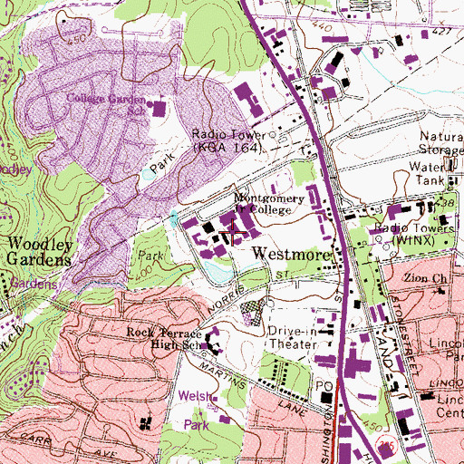 Topographic Map of Montgomery College, MD