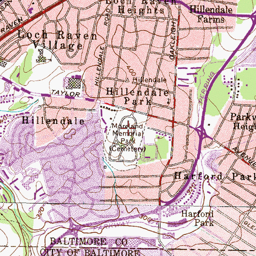 Topographic Map of Moreland Memorial Park, MD