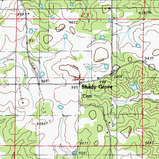 Topographic Map of Shady Grove, AR