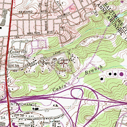 Topographic Map of Mount Calvary Cemetery, MD