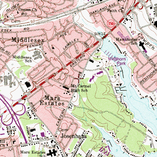 Topographic Map of Mount Carmel High School, MD