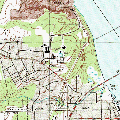 Topographic Map of Mount Erin Cemetery, MD