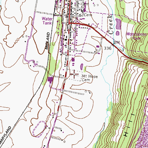 Topographic Map of Mount Hope Cemetery, MD