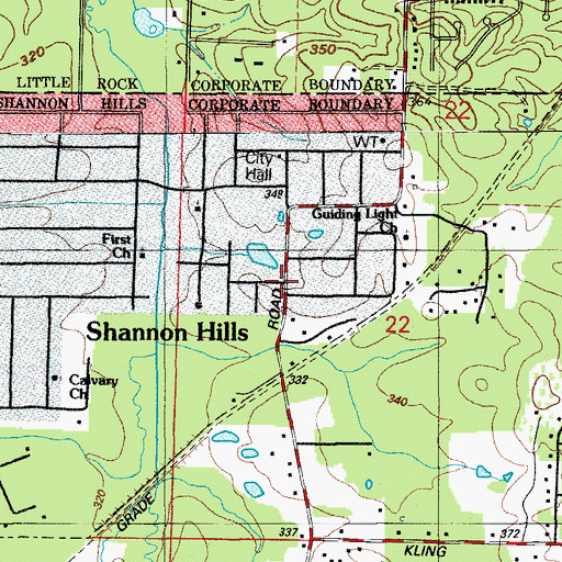 Topographic Map of Shannon Hills, AR