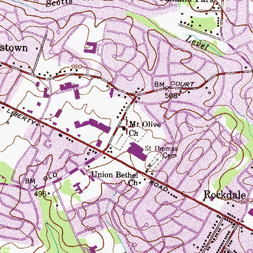 Topographic Map of Mount Olive Church, MD