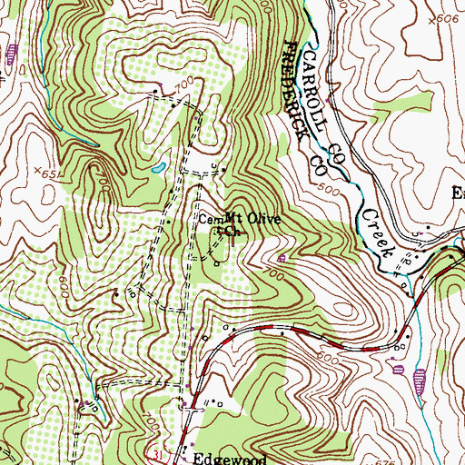 Topographic Map of Mount Olive Church, MD