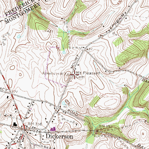 Topographic Map of Mount Pleasant Cemetery, MD