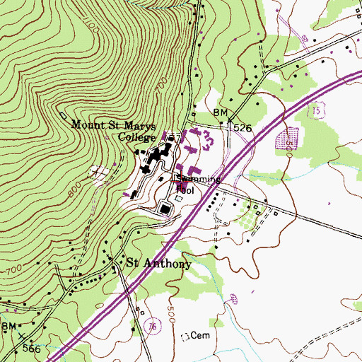 Topographic Map of Mount Saint Mary's University, MD