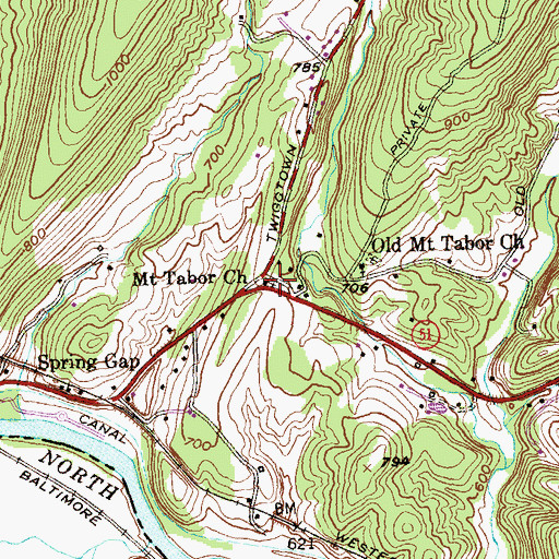 Topographic Map of Mount Tabor United Methodist Church, MD