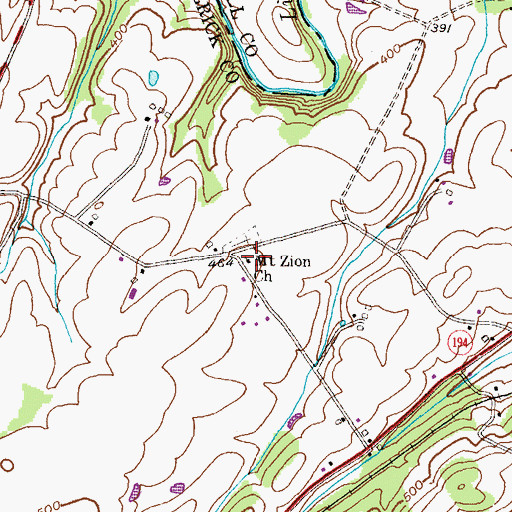 Topographic Map of Mount Zion Church, MD
