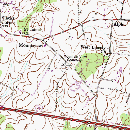 Topographic Map of Mountain View Cemetery, MD