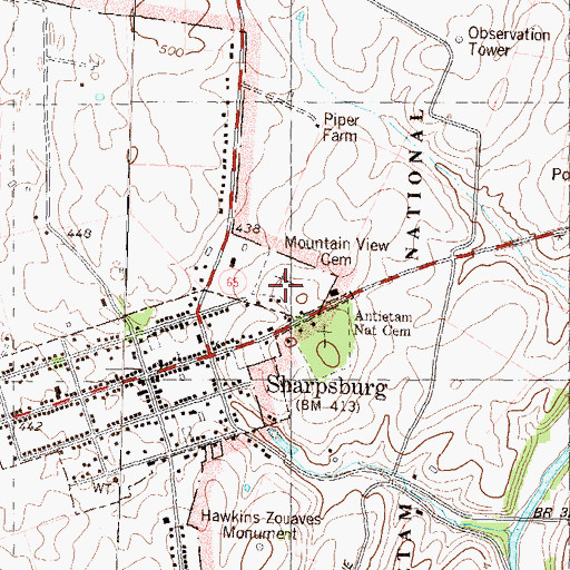 Topographic Map of Mountain View Cemetery, MD
