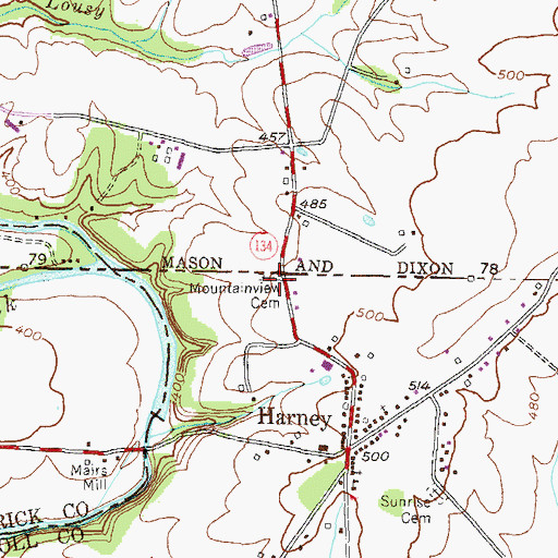 Topographic Map of Mountainview Cemetery, MD