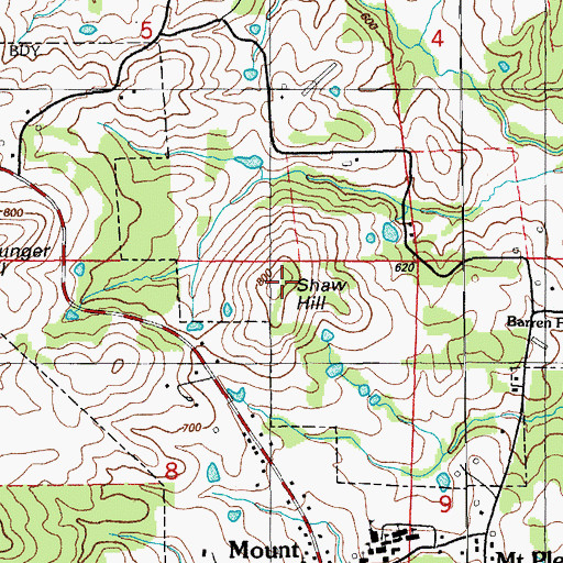 Topographic Map of Shaw Hill, AR