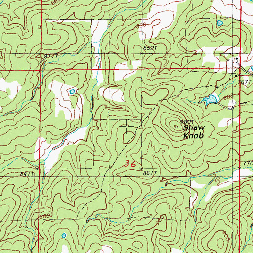 Topographic Map of Shaw Knob, AR