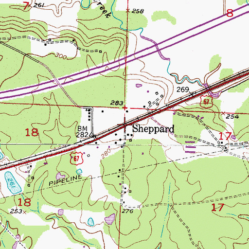 Topographic Map of Sheppard, AR