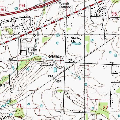 Topographic Map of Shibley, AR