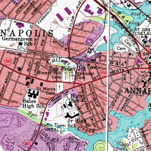 Topographic Map of Annapolis National Cemetery, MD