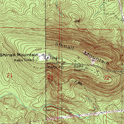 Topographic Map of Shinall Mountain, AR