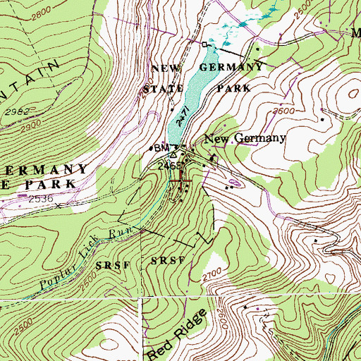 Topographic Map of New Germany Recreation Area, MD