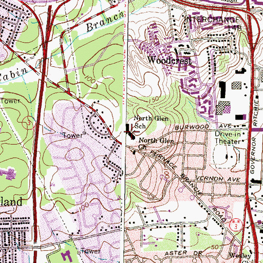 Topographic Map of North Glen Elementary School, MD