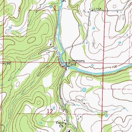 Topographic Map of Simmons Ford, AR