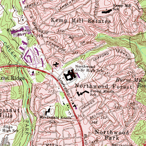 Topographic Map of Northwood Junior-Senior High School, MD