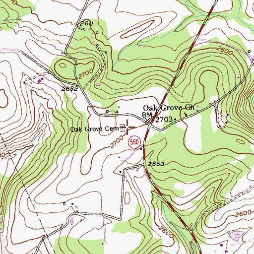 Topographic Map of Oak Grove Cemetery, MD