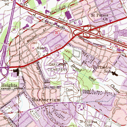 Topographic Map of Oaklawn Cemetery, MD