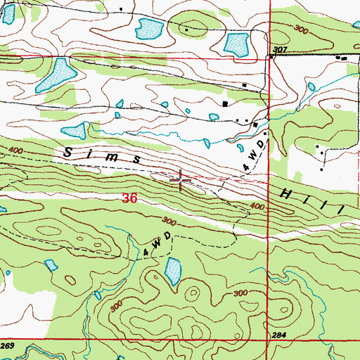 Topographic Map of Sims Hill, AR