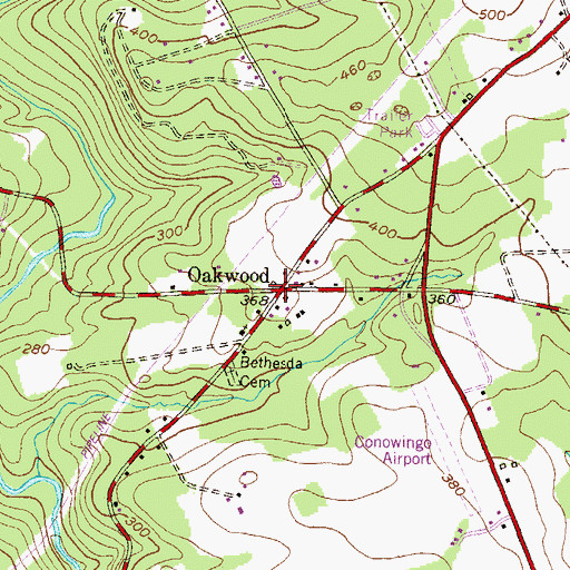 Topographic Map of Oakwood, MD
