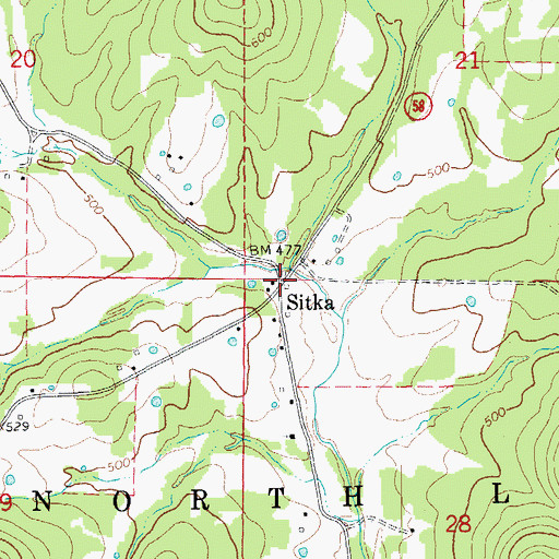 Topographic Map of Sitka, AR