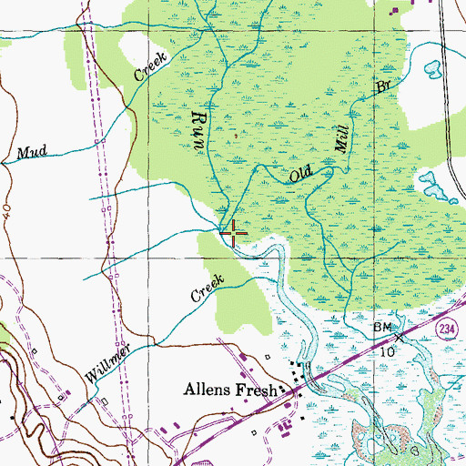 Topographic Map of Old Mill Branch, MD