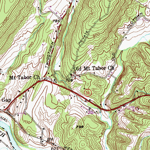 Topographic Map of Old Mount Tabor Church, MD