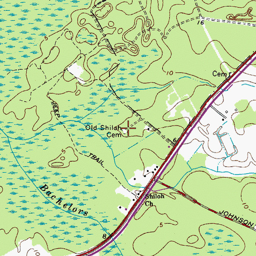 Topographic Map of Old Shiloh Cemetery, MD