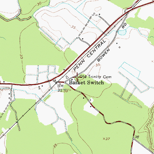 Topographic Map of Old Trinity Cemetery, MD