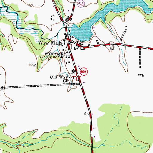 Topographic Map of Old Wye Church, MD