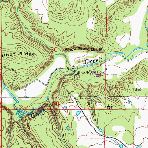 Topographic Map of Slick Rock Ford, AR