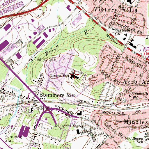Topographic Map of Orems Elementary School, MD
