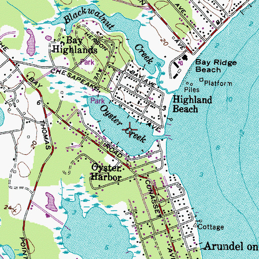 Topographic Map of Oyster Creek, MD