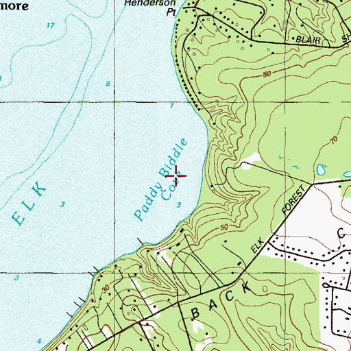 Topographic Map of Paddy Biddle Cove, MD