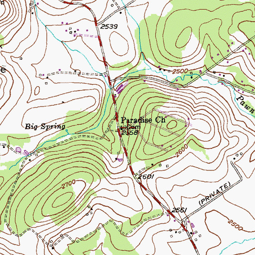 Topographic Map of Paradise Church, MD