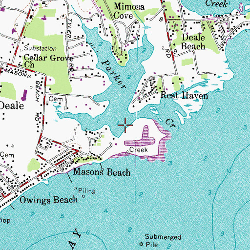 Topographic Map of Parker Creek, MD