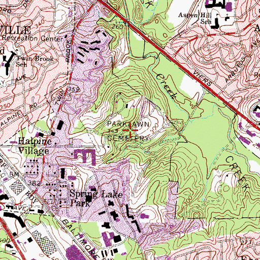 Topographic Map of Parklawn Cemetery, MD